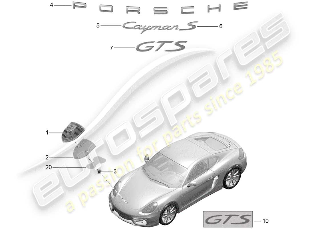 porsche cayman 981 (2015) nameplates part diagram