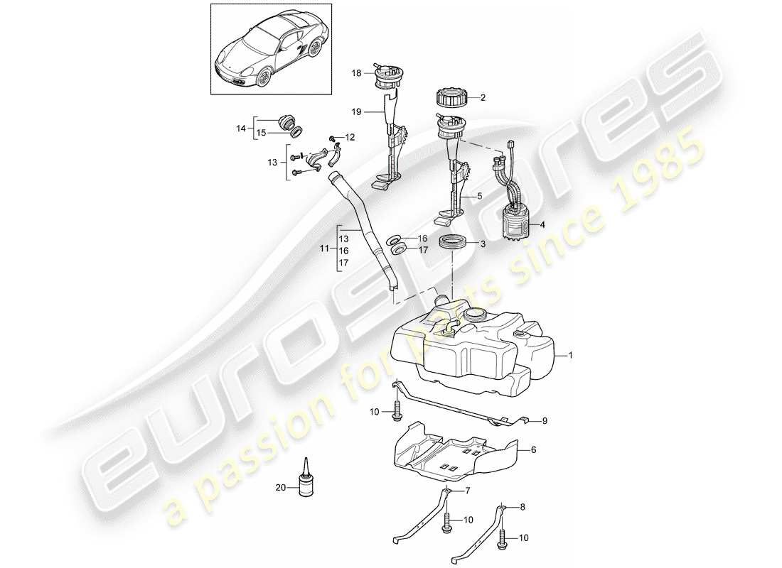 porsche cayman 987 (2010) fuel tank part diagram