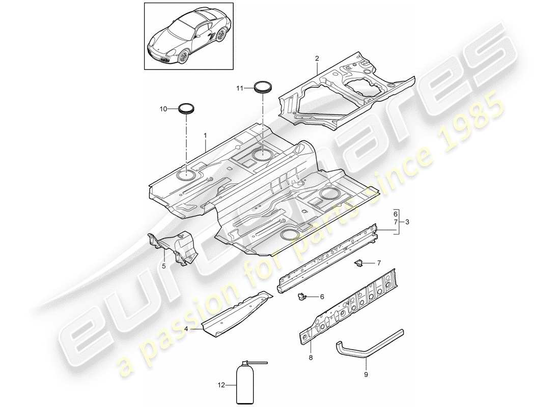 porsche cayman 987 (2010) floor part diagram