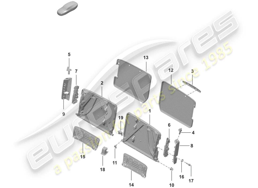 porsche 2019 frame - backrest part diagram