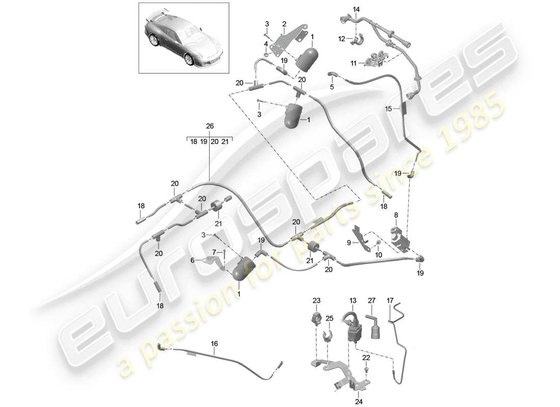 porsche 991r/gt3/rs (2019) vacuum system part diagram