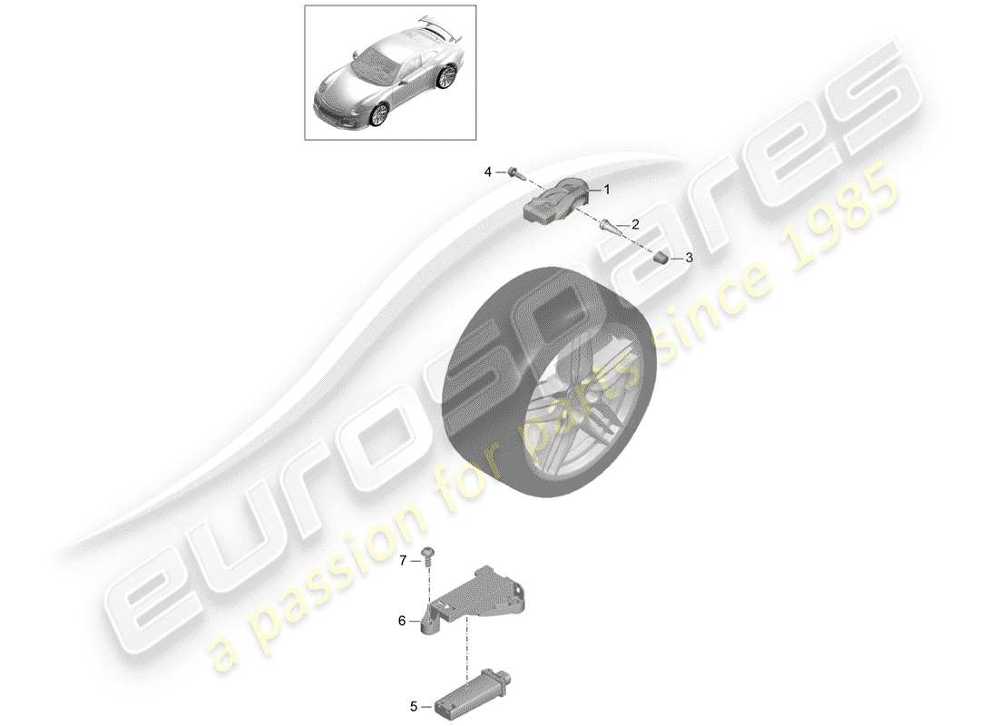 porsche 991r/gt3/rs (2020) tire pressure control system part diagram