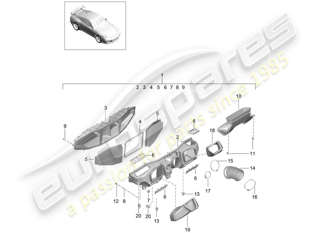 porsche 991r/gt3/rs (2020) air cleaner part diagram