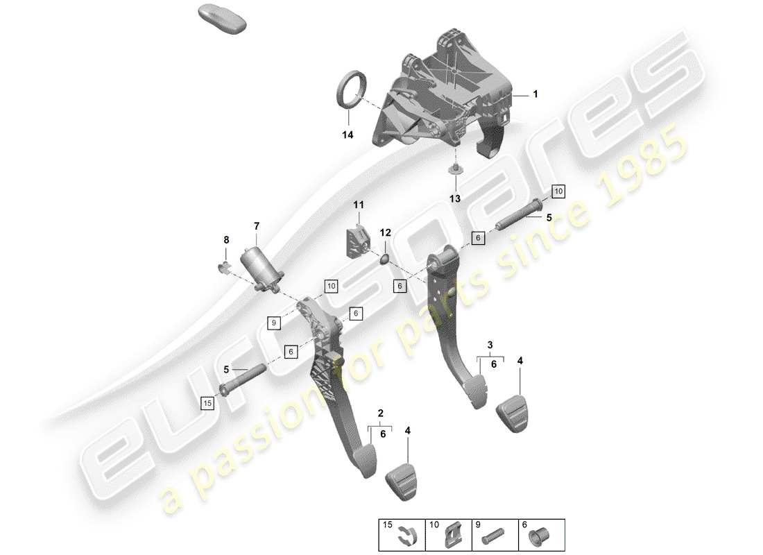 porsche boxster spyder (2020) brake and acc. pedal assembly part diagram