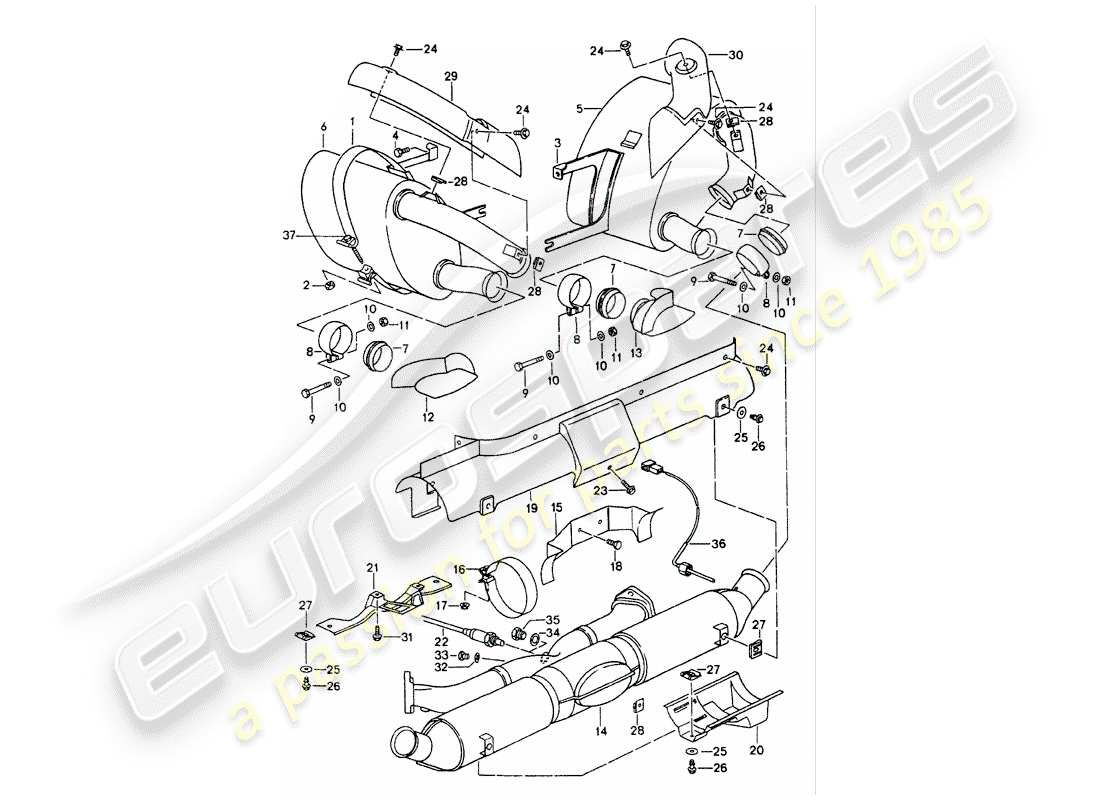 porsche 993 (1998) exhaust system - muffler - exhaust - catalyst - see technical information - group 2 - nr. 2/ 98 part diagram