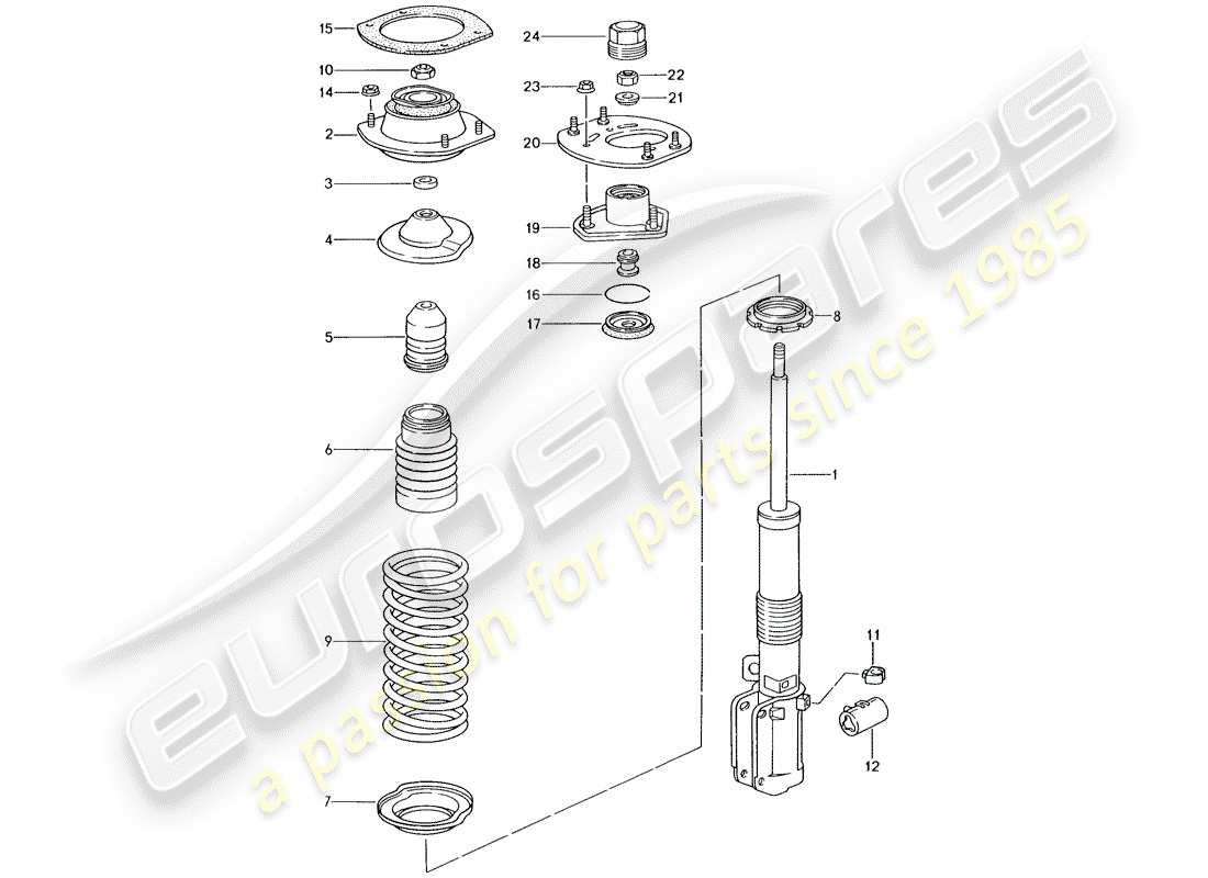 porsche 993 (1996) suspension - shock absorber strut part diagram