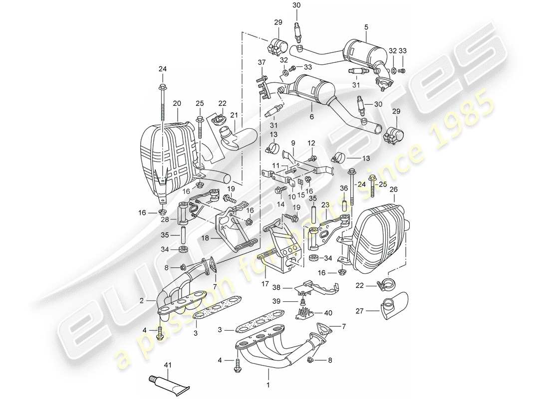 porsche 996 (2002) exhaust system part diagram