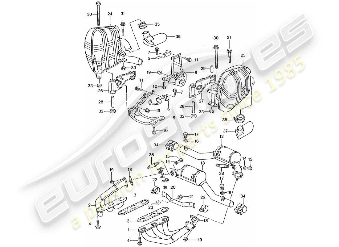 porsche 996 gt3 (2004) exhaust system part diagram