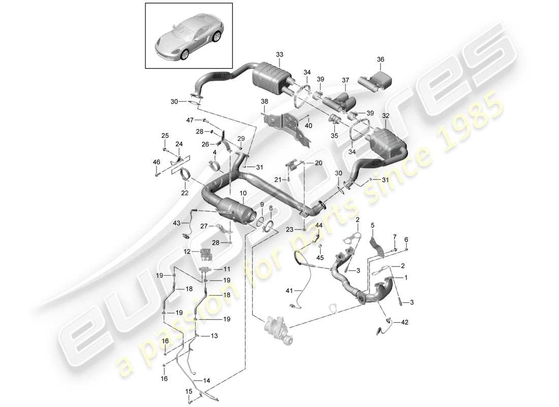 porsche 718 cayman (2020) exhaust system part diagram