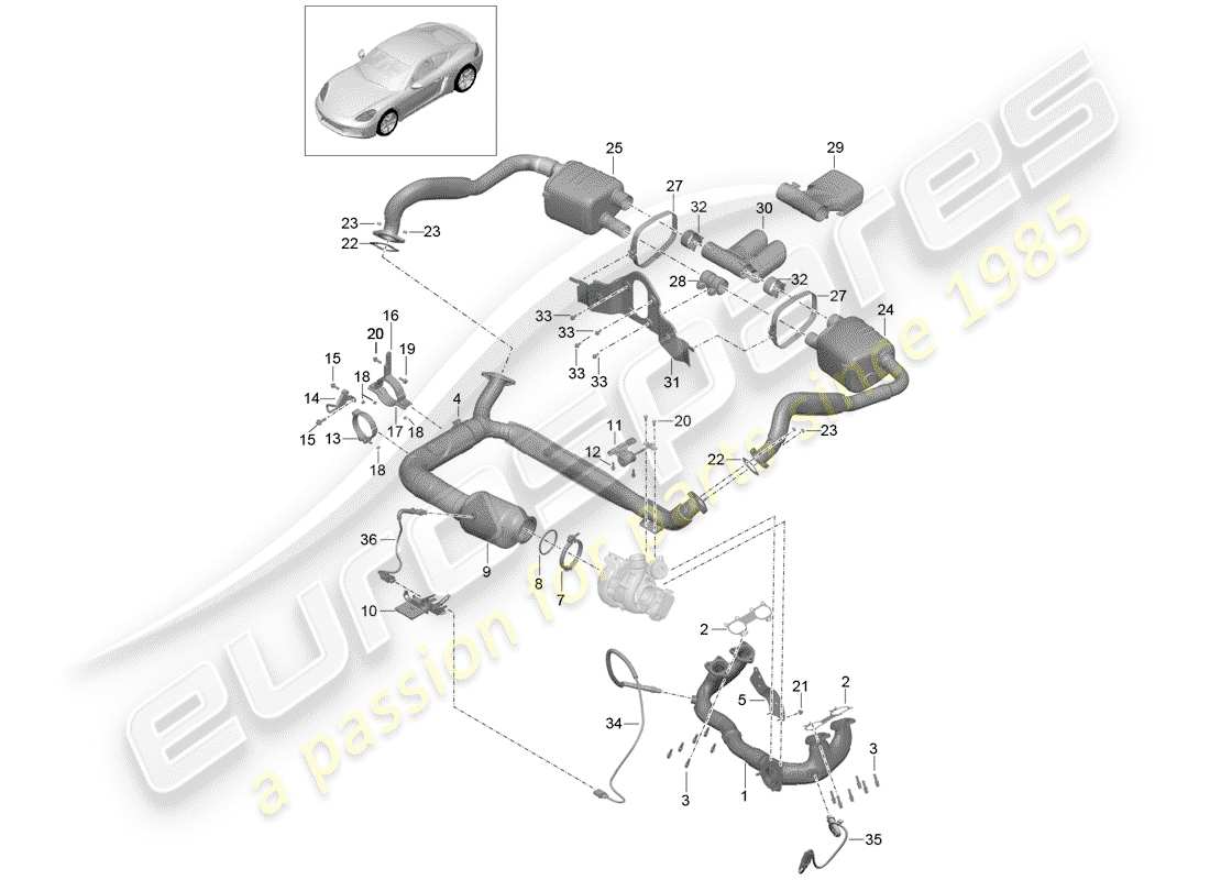 porsche 718 cayman (2020) exhaust system part diagram