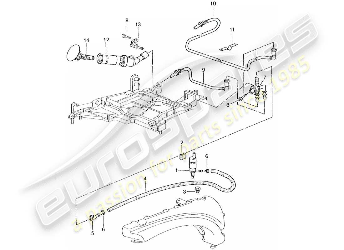 porsche 996 t/gt2 (2003) headlight washer system part diagram