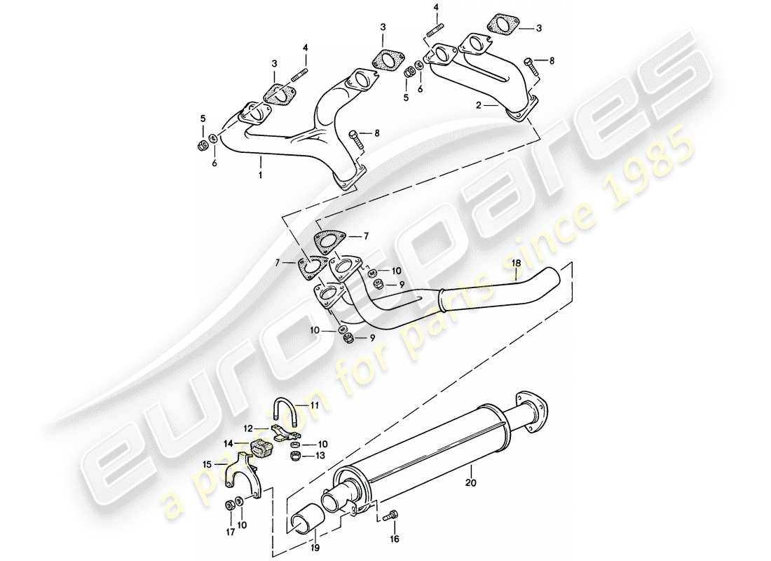 porsche 944 (1983) exhaust system - exhaust silencer, front part diagram