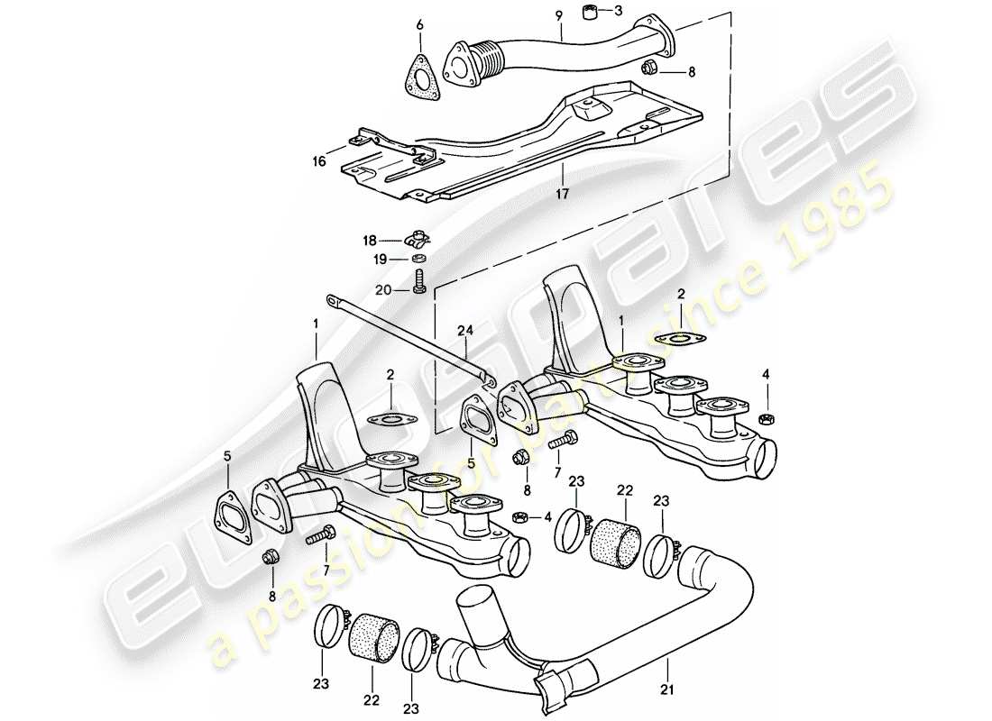 porsche 911 (1987) exhaust system part diagram