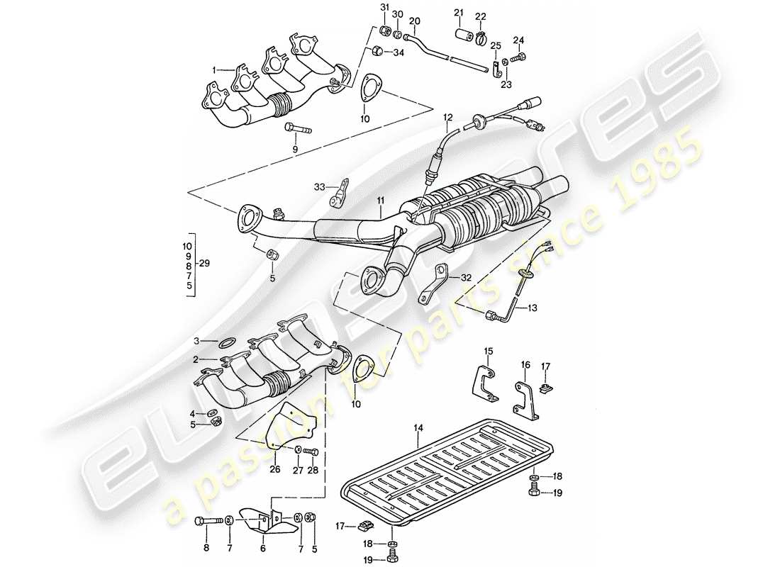 porsche 928 (1987) exhaust system - catalyst part diagram