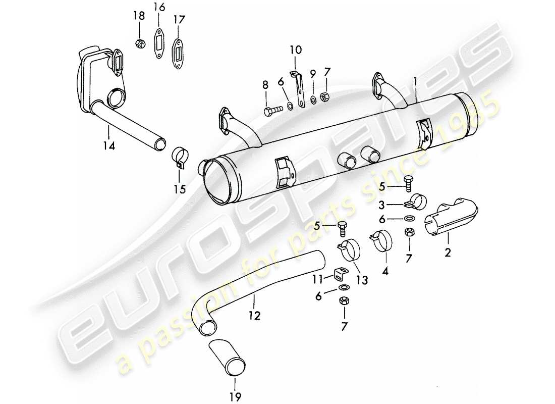 porsche 911/912 (1968) exhaust system - not for: - (d) + (s) part diagram