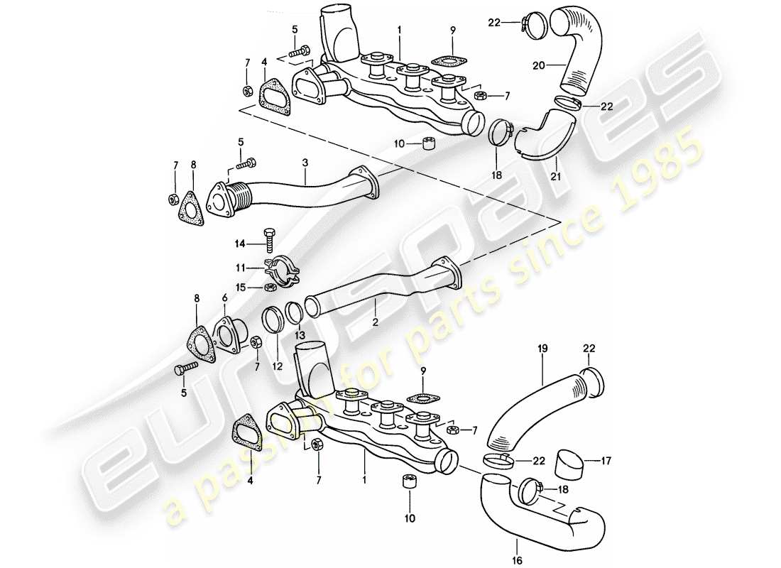 porsche 911 (1986) exhaust system - heater core part diagram