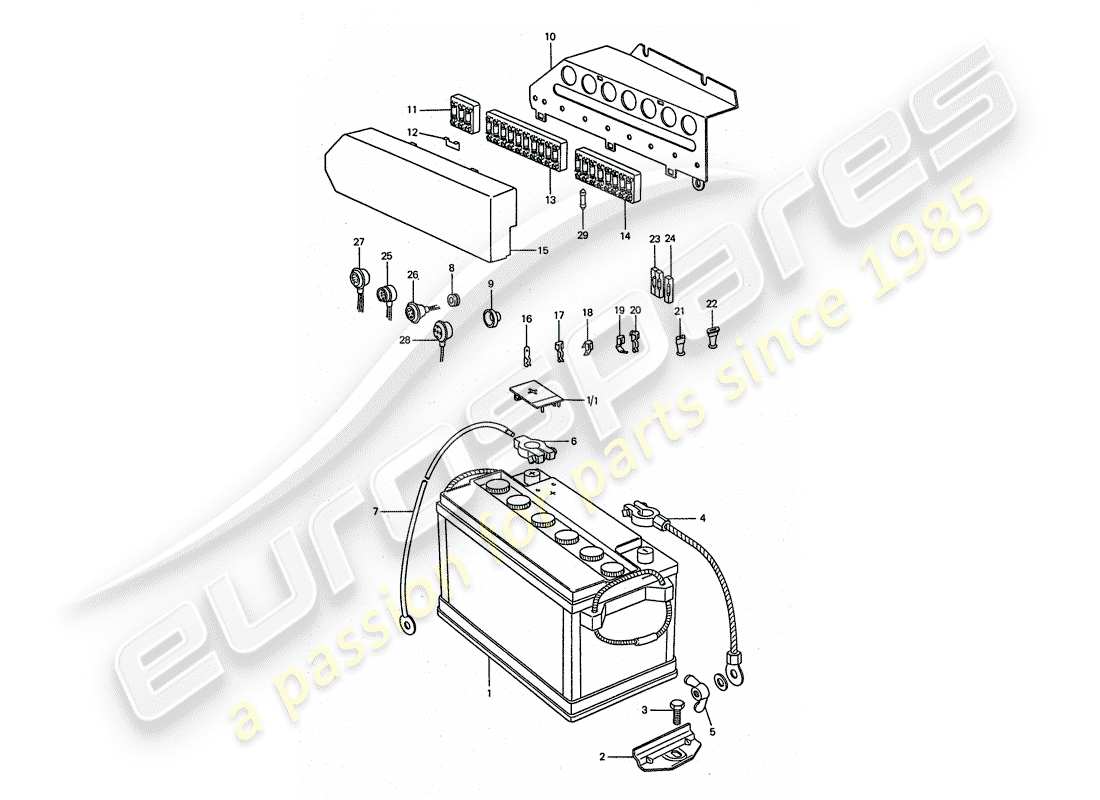 porsche 911 turbo (1975) battery - plate parts diagram