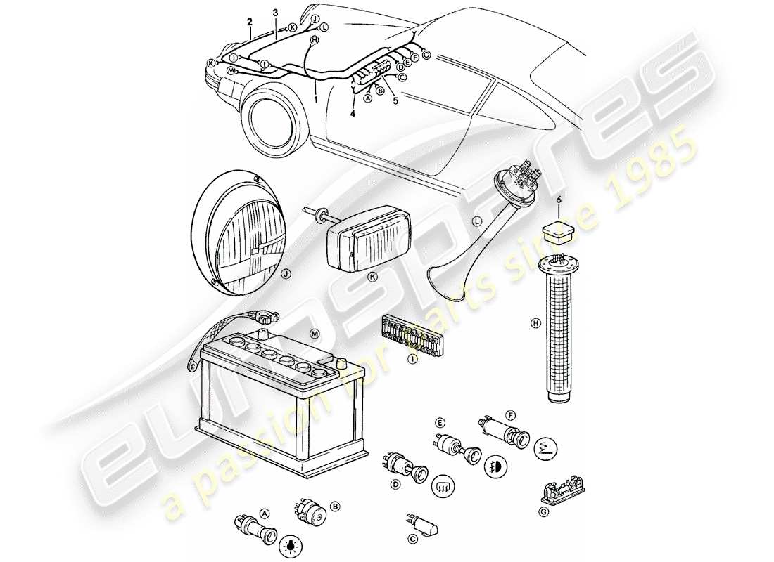 porsche 911 (1978) wiring harnesses - luggage compartment - steering lock part diagram