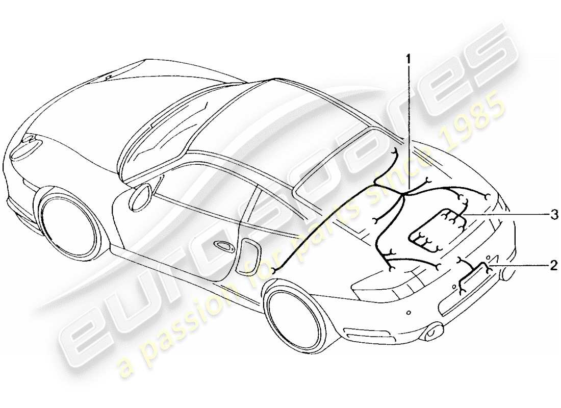 porsche 996 t/gt2 (2002) wiring harnesses - rear end - additional brake light - rear trunk lid - license plate light - engine - transmission - repair kit - anti-locking brake syst. -abs- - brake pad wear indicator - rear axle part diagram