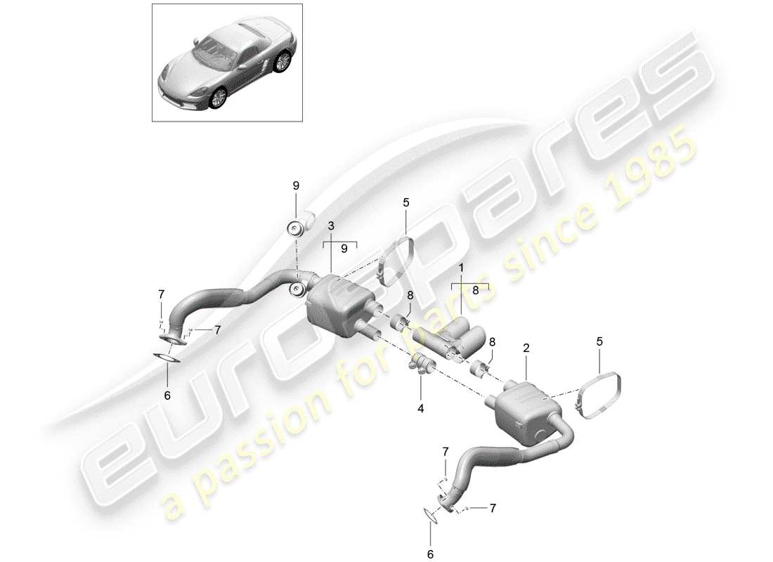 porsche 718 boxster (2017) exhaust system part diagram