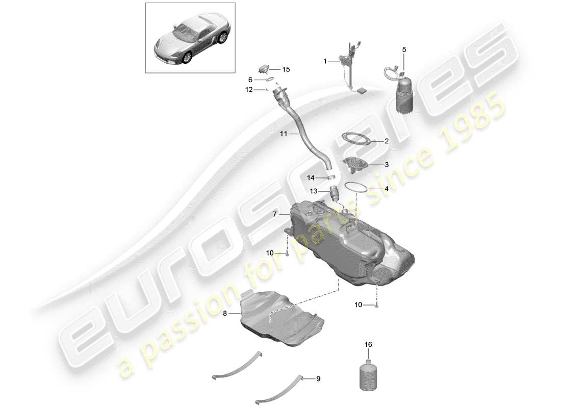 porsche 718 boxster (2017) fuel tank part diagram