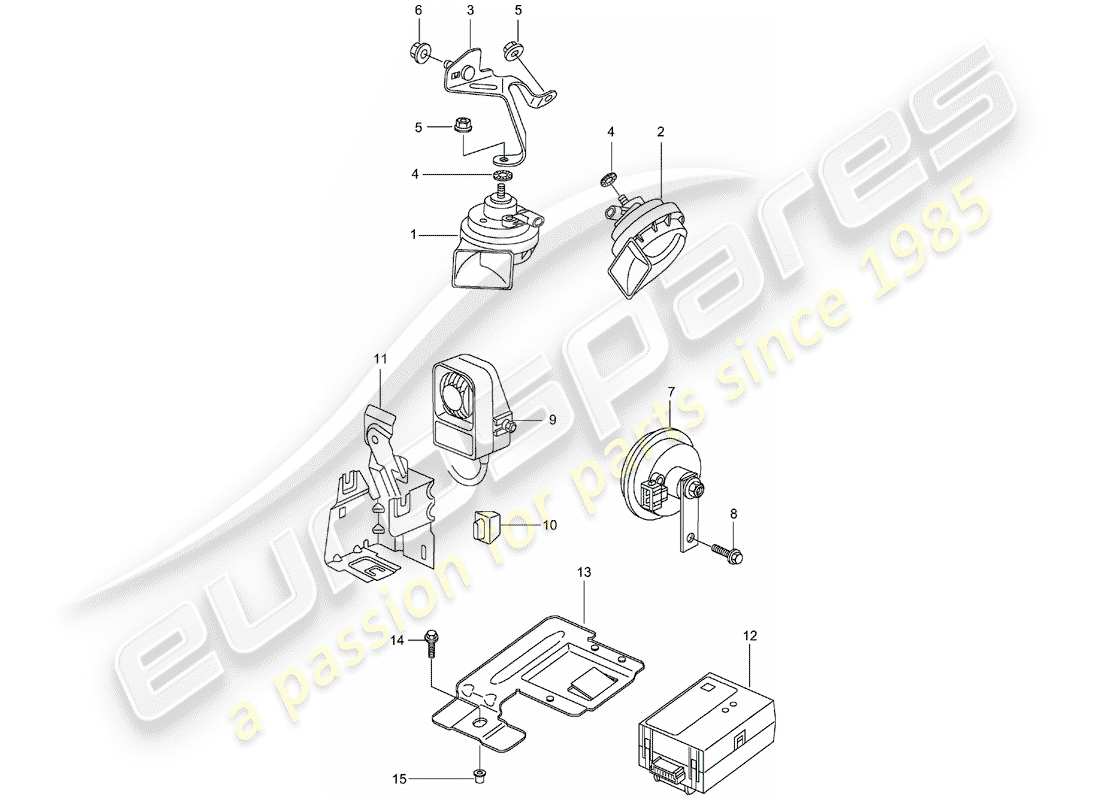 porsche 996 gt3 (2001) fanfare horn - horn - alarm system part diagram