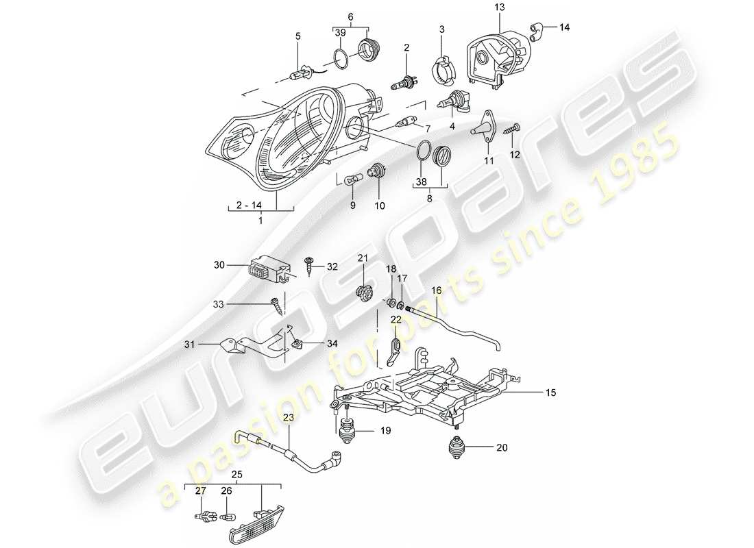 porsche 996 (2003) headlamp - turn signal repeater - d - mj 2002>> part diagram