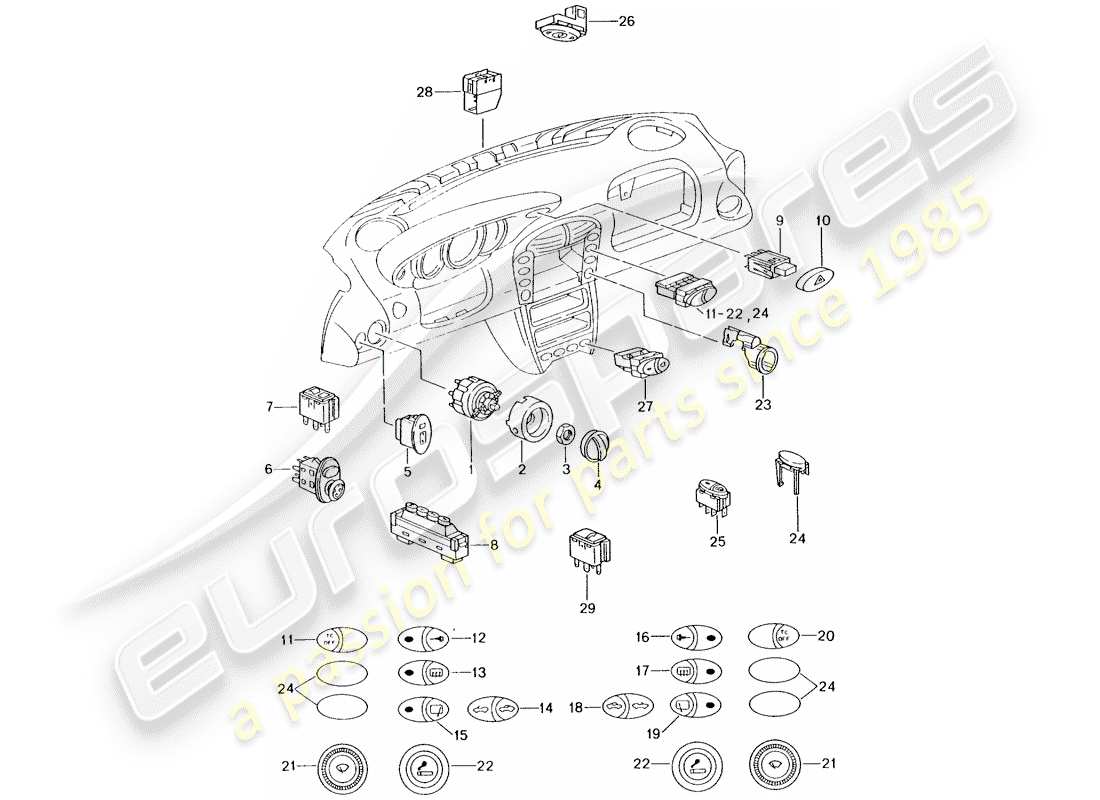 porsche 996 (2003) switch part diagram