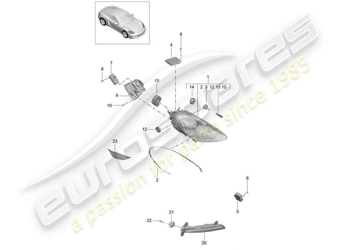 porsche 718 cayman (2020) headlamp part diagram