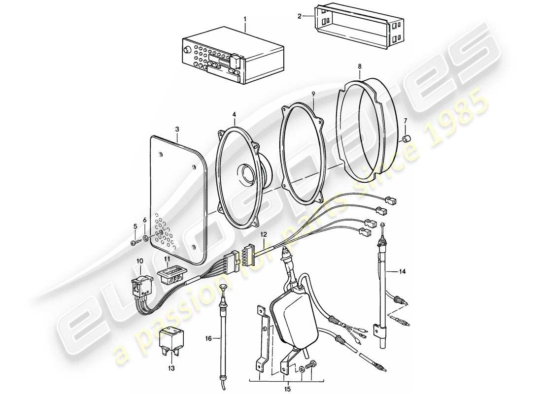 porsche 944 (1983) radio unit - with: - 4 - loudspeaker - f 94-cn400 111>> - f 94-dn400 109>> part diagram