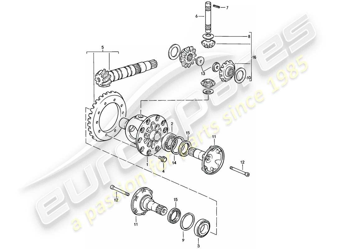 porsche 944 (1983) differential - for - manual gearbox part diagram