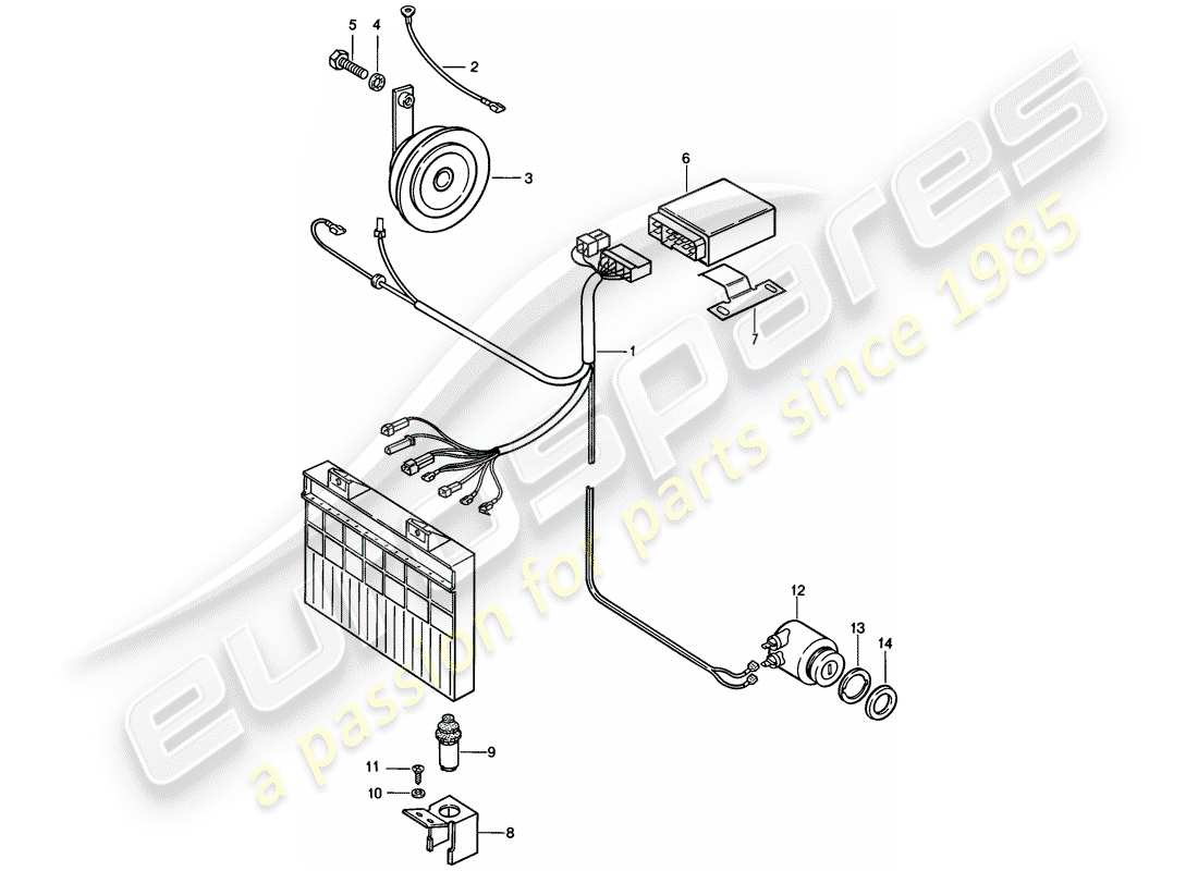 porsche 924s (1987) alarm system part diagram