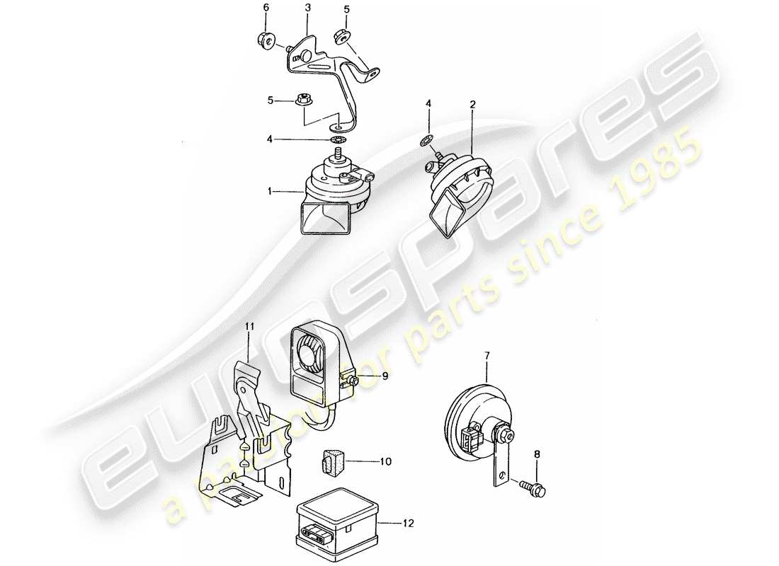 porsche 996 (2002) fanfare horn - horn - alarm system part diagram