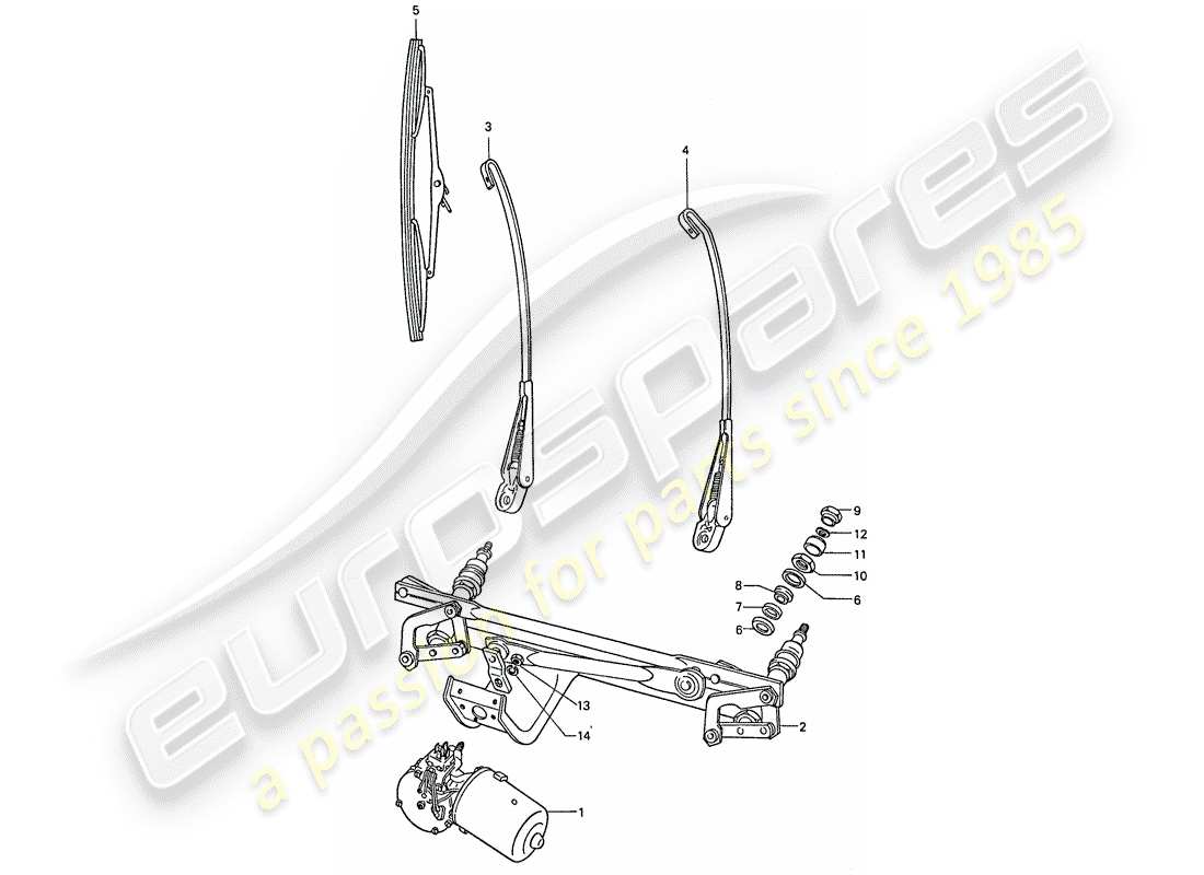 porsche 911 (1976) windscreen wiper system part diagram