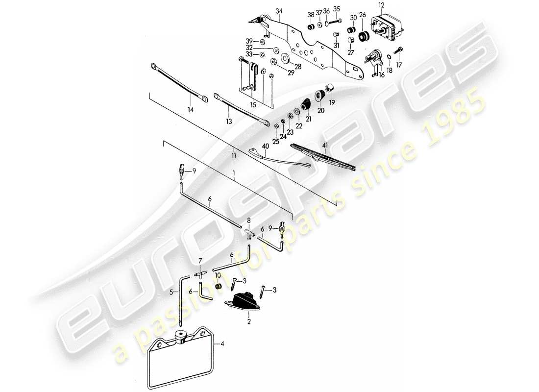 porsche 356b/356c (1963) windshield washer unit - windscreen wiper system part diagram