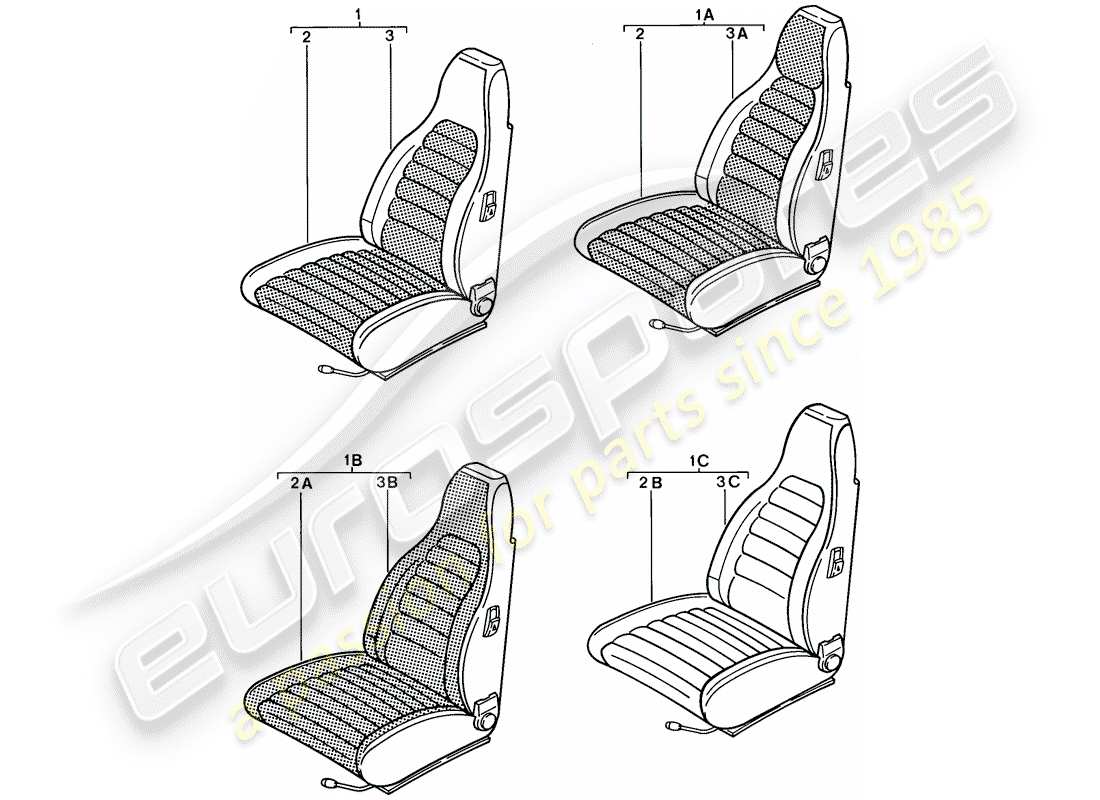 porsche 924s (1988) front seat - complete part diagram