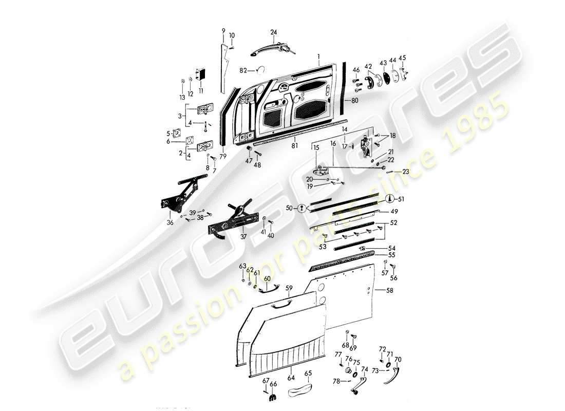 porsche 356b/356c (1963) door - with: - accessories part diagram