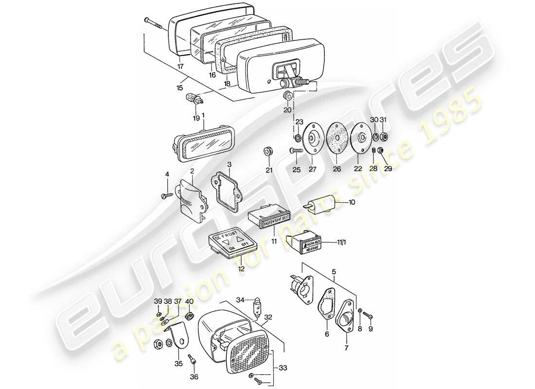 porsche 911 (1977) fog lights - rear fog light part diagram