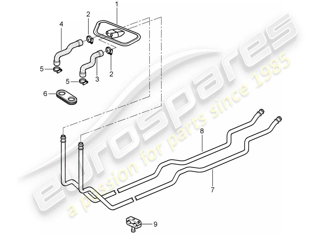 porsche 996 (2001) heater - supply pipe - return line part diagram