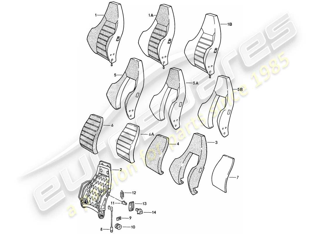 porsche 924s (1987) sports seat - backrest - single parts part diagram