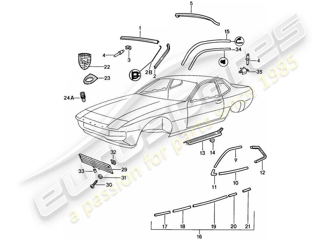 porsche 924s (1987) decorative moulding part diagram