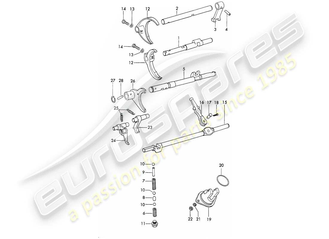 porsche 911/912 (1969) shift rods - shift forks - sportomatic part diagram