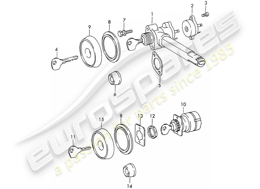 porsche 911/912 (1969) steering lock - ignition starter switch part diagram