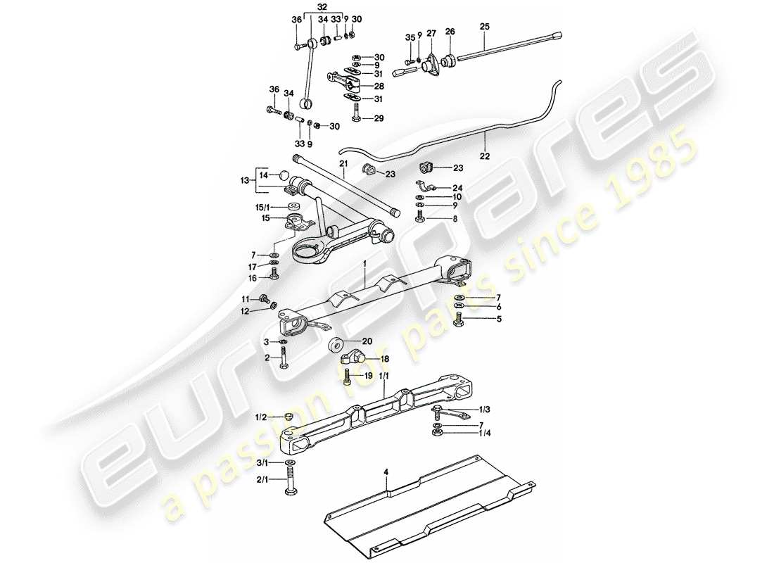 porsche 911 (1977) front axle - stabilizer - steel auxiliary support part diagram