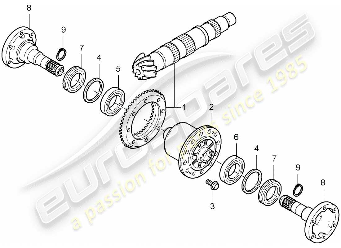 porsche boxster 986 (2001) differential - rear axle part diagram