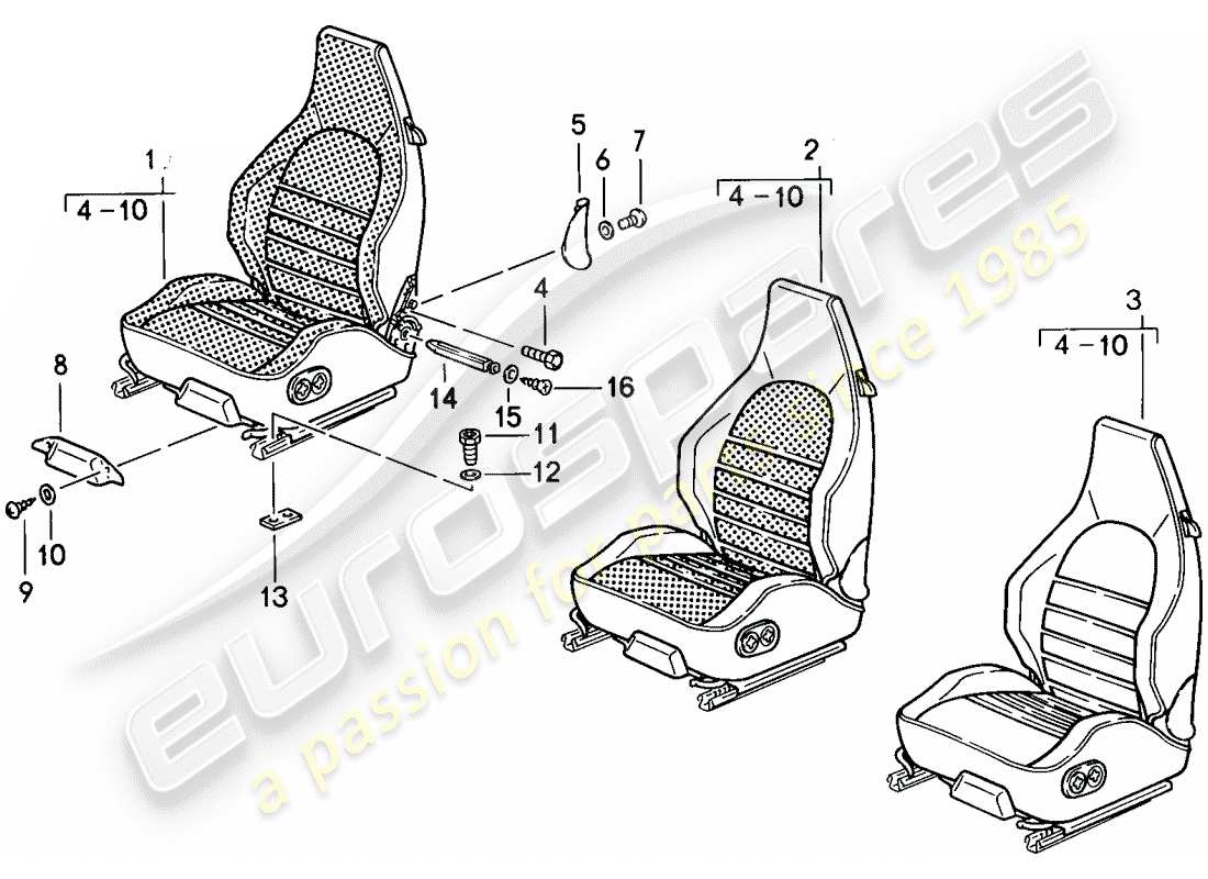 porsche 911 (1986) sports seat - complete - d - mj 1985>> part diagram