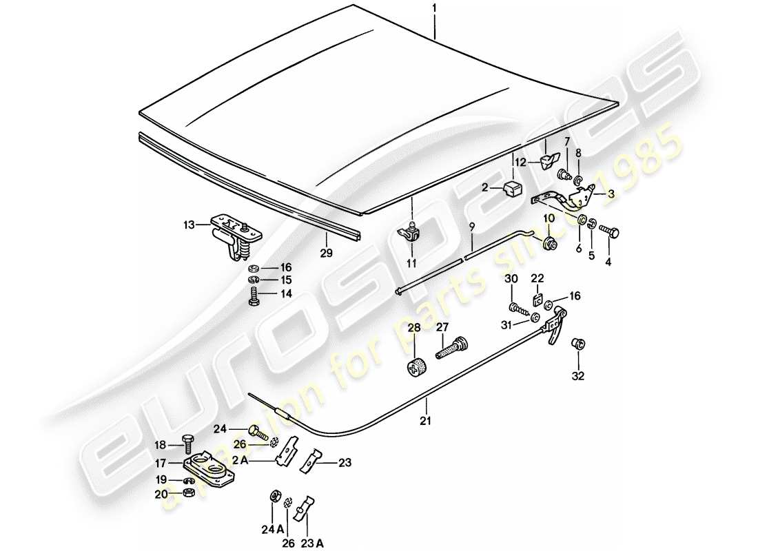 porsche 924 (1977) cover - actuator - lid lock part diagram