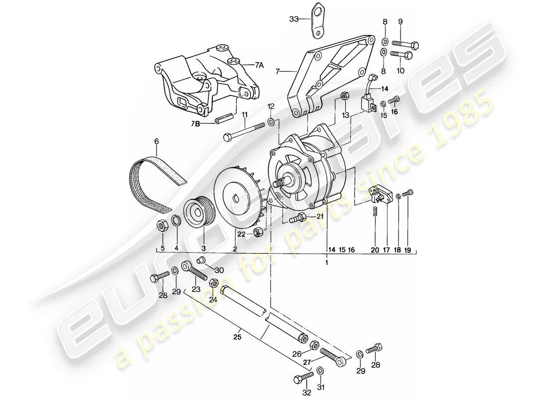 porsche 924s (1988) alternator - with: - fasteners part diagram