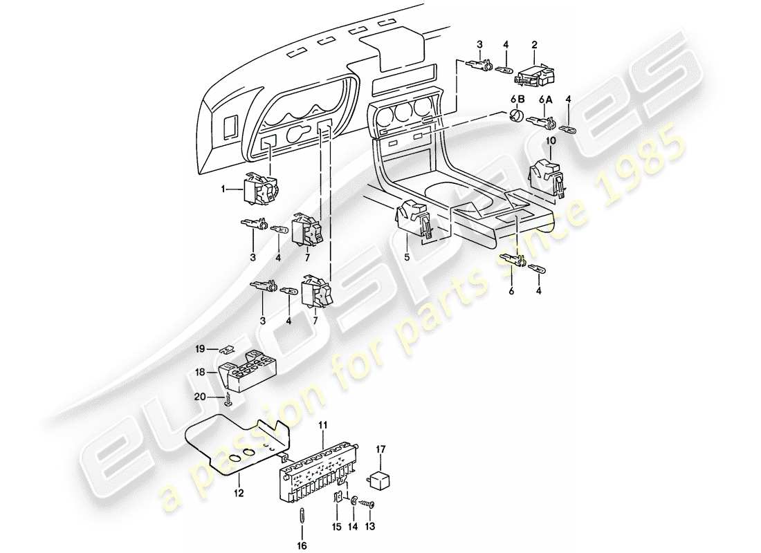 porsche 924 (1978) switch - fuse box - relay part diagram