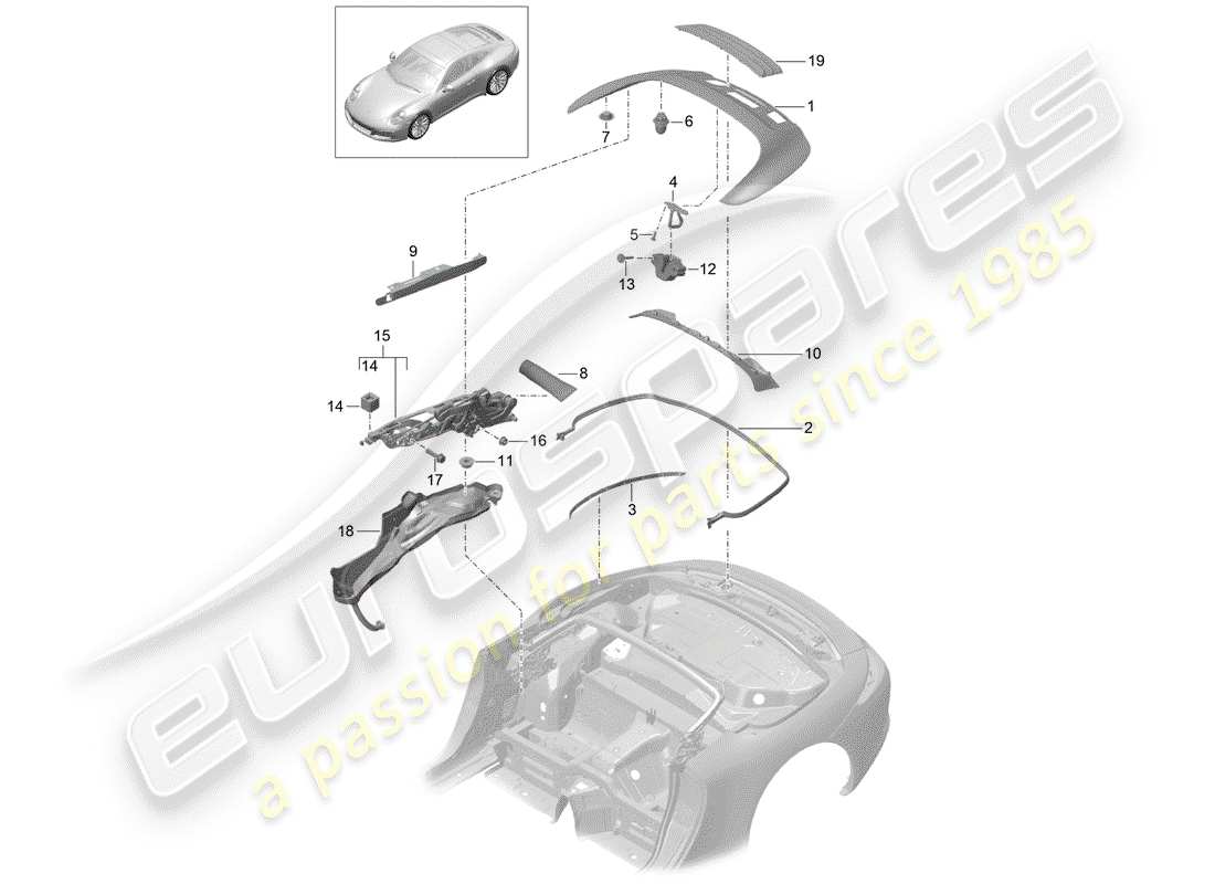 porsche 991 gen. 2 (2018) top stowage box part diagram